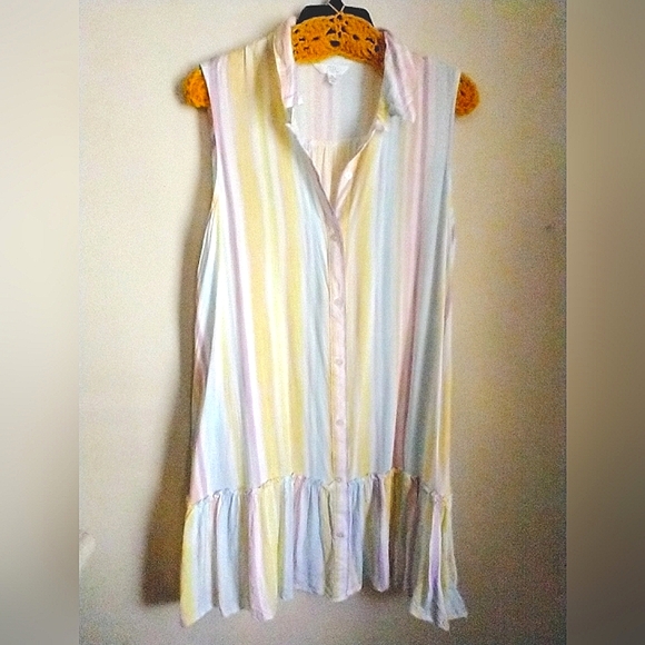 Striped Swing Sleeveless Dress Slide Front Pockets - Picture 5 of 16